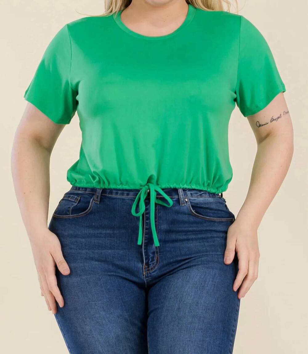 NEW CAPELLA tie front drawstring short sleeve crop top - plus in kelly green